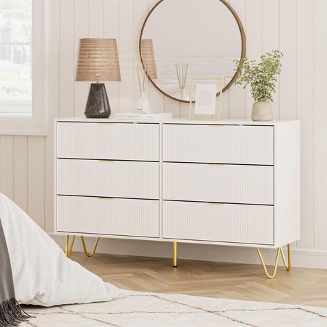 Kommode weiß 6 Schubladen 120x34x73cm Sideboard Schrank für Schlafzimmer Wohnzimmer Flur (1/5)