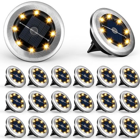 - Lot de 20 lampes solaires d’extérieur pour jardin, lampes solaires au sol mini étanches, éclairage paysager pour patio, allée, allée (blanc chaud) (1/5)