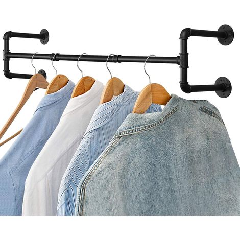 Portant à Vêtement Industriel Porte Manteaux Rétro Amovible 120cm Tringle à Vêtements Murale Penderie Murale Rail de Suspension Style Loft de Tuyau Barre en Métal Charge Max 60 kg