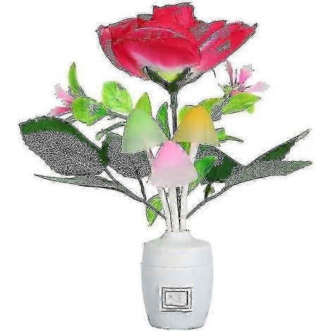 Lámpara de noche decorativa que cambia de color con jarrón de flores LED y sensor de luz enchufable a la pared - Buena (1/5)