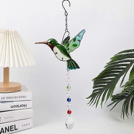 Attrape-soleil colibri scintillant, boule de cristal pour la décoration de la maison, du jardin ou du bureau, jolis cristaux colibri verts avec pendentif lustre, arc-en-ciel 2 (1/3)