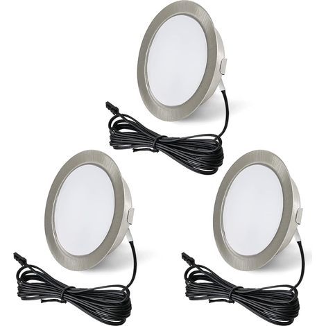 12V dimmbare 3,5W 3000K warmweiße 300LM extraflache LED-Einbaustrahler, Deckenleuchte für Möbel mit 2m Kabel, 3er-Pack, Nickel (1/5)