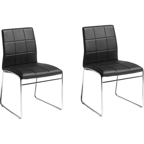 Lot 2 Chaises Noires Tapissées en Cuir PU avec Pieds en Métal Chromé Style et Élégance pour un Salle à Manger Chic et Moderne Beliani (1/5)
