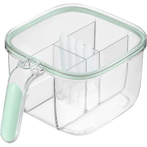 Boîte à épices à 4 compartiments avec fenêtre transparente, pot à épices robuste en PET, avec 4 cuillères pour la cuisine maison, vert clair. (1/5)