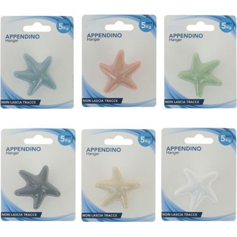 TRADE SHOP - Gancio Appendino Adesivo Appendiabiti Da Parete Cucina Bagno Forma Stella Colorata 10807 - (1/2)