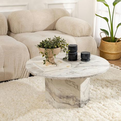 Table basse ronde effet marbre – pied hexagonal MARFA (1/5)