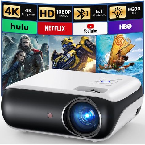 H1 Bluetooth Projector 1080P, Full HD Portable Projector with Built-in Speaker, Mini Projector Compatible with Smartphone/HDMI/TV Stick/USB/PS5 for Home, Bedroom, Outdoor (1/5)