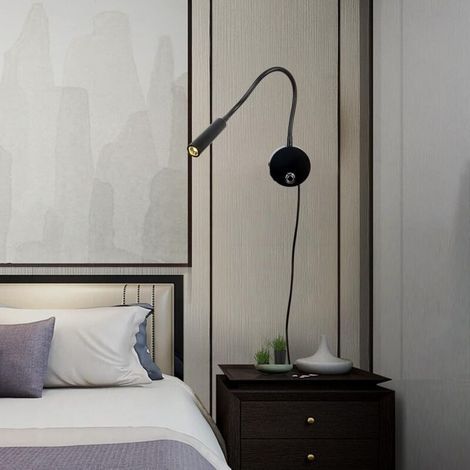Lampe de lecture murale LED avec interrupteur tactile, intensité variable, col de cygne, lampe de lecture murale avec connexion USB, lampe de chevet d'intérieur avec prise et câble pour tête de lit de (1/3)