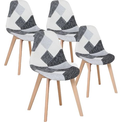 Chaises de salle à manger nordiques, style médiéval, pied en bois de hêtre, noir blanc gris (1/2)