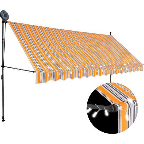 Auvent manuel rétractable avec LED-Store banne 350 cm Jaune et bleu (1/5)