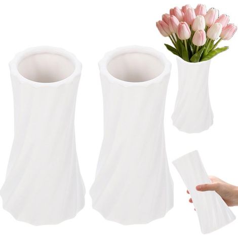Lot de 2 vases - Vase en plastique - Petit vase en plastique - Vase à fleurs - Pot de fleurs minimaliste - Vase au design moderne - Vase incassable - Convient pour la chambre ou le bureau - Blanc - Id (1/5)