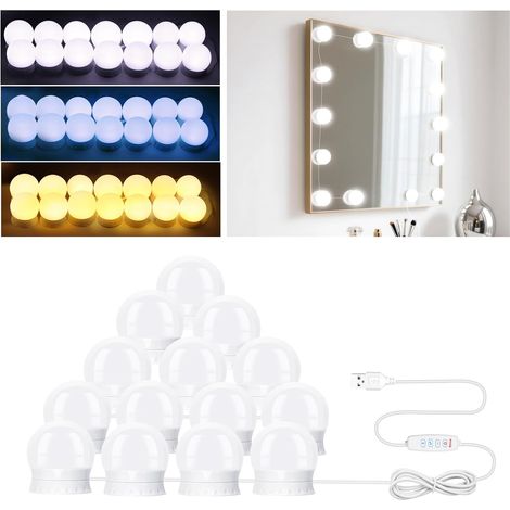 14 Lampe Miroir, 3 Couleurs, Intensité Variable, LED Hollywood, Coiffeuse, Maquillage