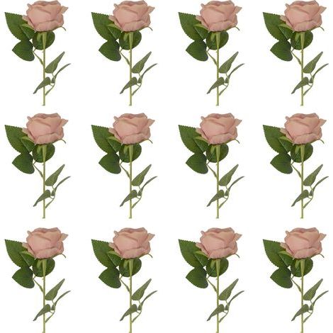 (Couleur café) 12 roses artificielles de Paris en soie, décoration pour la Saint-Valentin, les mariages, les hôtels et la maison (1/2)