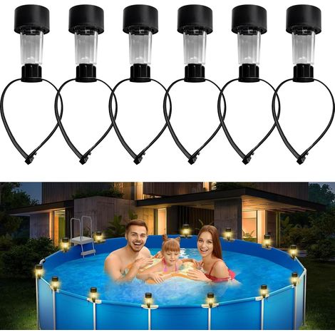 YumSur Lampes solaires pour piscines hors sol encadrées, lot de 6 lampes d'extérieur pour piscines encadrées, éclairage nocturne, décoration lumineuse extérieure pour clôture de jardin (Style 1) (1/5)