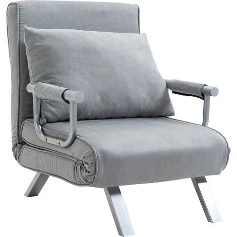 2-In-1 Design Single Sofa Bed Sleeper, Foldable Armchair Bed Lounge Couch w/ Pillow, Light Grey