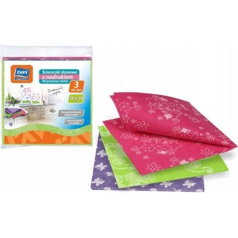 Lingettes ménagères Ravi imprimées, lot de 3