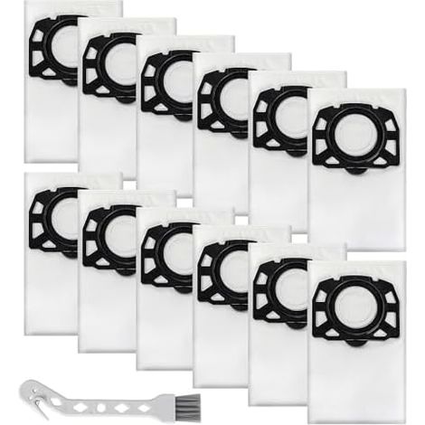 12 Pièces Sacs d'aspirateur KFI 357,Sacs Aspirateur Pour Kärcher WD2 Plus/WD3/KWD1/KWD2/KWD3 / SE 4001/SE 4002/WD3.200 - WD3.800 M,Compatible avec Aspirateur Kärcher 2.863-314.0,Avec 1 pinceau (1/5)
