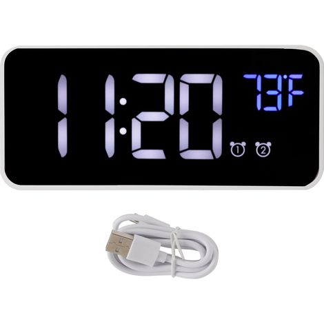 Réveil Digital LED Miroir avec Thermomètre, Fonction Snooze et Charge USB, Affichage Tactile, Design Moderne Blanc pour Bureau et Chambre (1/5)