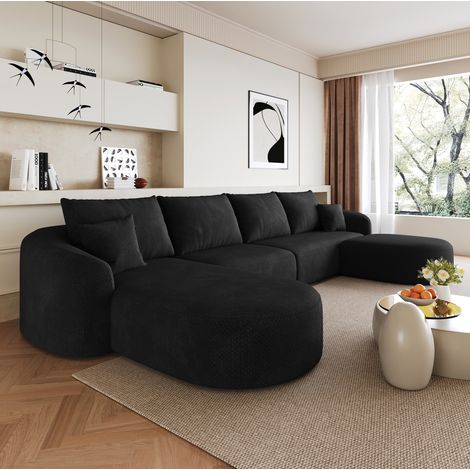 Sofá rinconera en U modular 336 x 168 x 85 cm de tela negra HAVRYA (1/5)