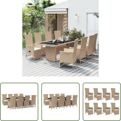 Salle à manger extérieure - Ensemble à manger de jardin et coussins 9 pcs beige Poly rotin (1/5)
