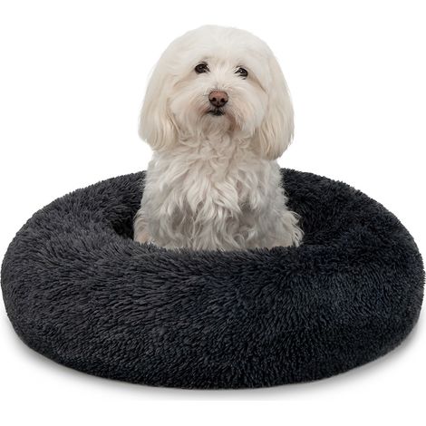lionto Hundebett aus Plüsch in Donut-Form, 50 cm Durchmesser, dunkelgrau