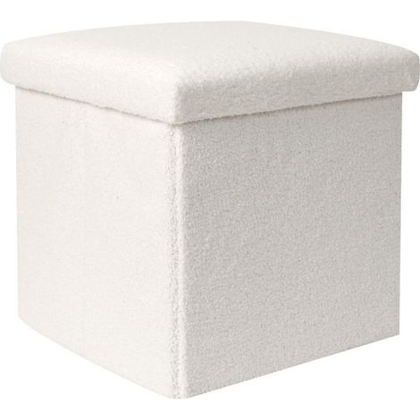 Coffre Pouf Pliable "Bouclette" 38cm Blanc (1/5)