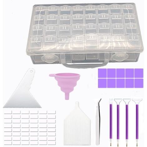 Accessoires de peinture diamant - Boîte de rangement - 32 Compartiments - Violet - Plastique (1/4)