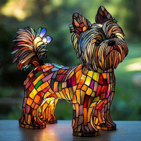 Veilleuse Yorkshire Terrier peinte à la main - Décoration commémorative pour animaux de compagnie en résine (1/5)