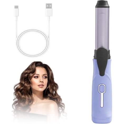 Mini fer à friser de voyage pour femmes, mini fer à friser sans fil, convient aux cheveux courts, fer à friser en céramique rechargeable par USB, 3 réglages de température (violet) (1/4)