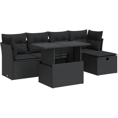 vidaXL Set Divano da Giardino 6 pz con Cuscini Nero in Polyrattan (1/5)