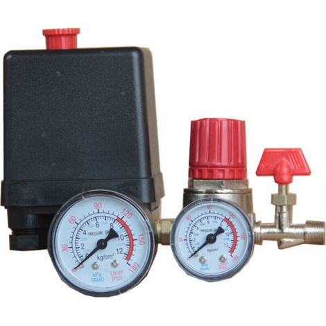 Compresseur D'air - Pressostat Avec Regulateur Et Manometre En Plastique - Pour Compresseurs A Piston Sans Huile - 5 A 8 Bar - 220 380 V - 1 Unite