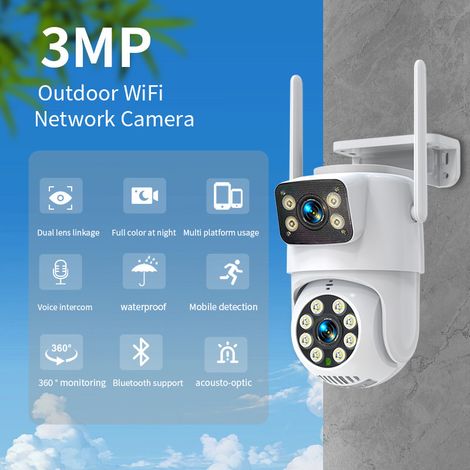 Caméra de Surveillance Extérieure WiFi O-KAM 3MP/1080P Double Objectif, Caméra IP PTZ Motorisée 355°/90°, Vision Nocturne IR 10 m, Détection de Mouvement, Audio Bidirectionnel, Zoom Numérique 10X, Pro (1/3)