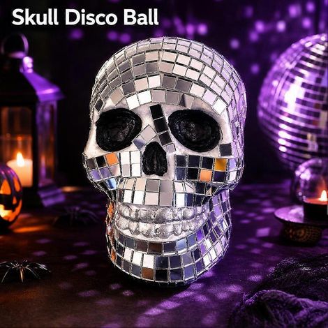 Halloween Disco Skull Glass Decoration Silver Mirror Finish For Party Decor (1/2)