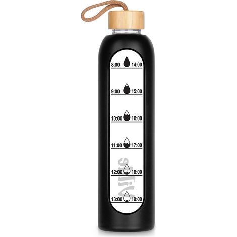 Glaswasserflasche mit schwarzer silikonhulle 1 l