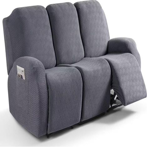 Housse fauteuil relax 3 places, spandex universel réglable (gris foncé) (1/5)