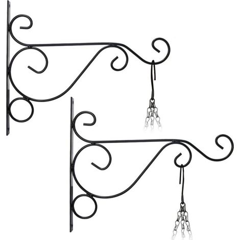 Stück Wandmontierter Pflanzenhaken (26 cm 21 cm) Hängender Blumentopfhalter Windspiel Laterne Metall Gartenkorb für Gartendekoration (Schwarz)