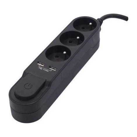 CHACON Bloc multiprise avec interrupteur 3 prises 16 A et 2 sorties USB 2A, cable 1,5 m