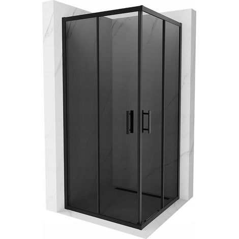 Cabine de douche carrée Silla, paroi de douche 90x90 cm en verre fumé, installation facile, design moderne, Noir
