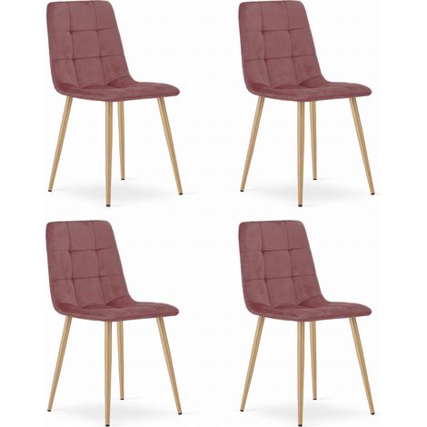 Chaise Valora PYRA velours rose pieds bois design moderne x4 (1/5)
