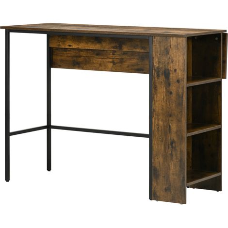 Table centrale Ilot bar avec plateau latéral 3 étagères Brun Rustique 120 x 76 x 91,4 cm