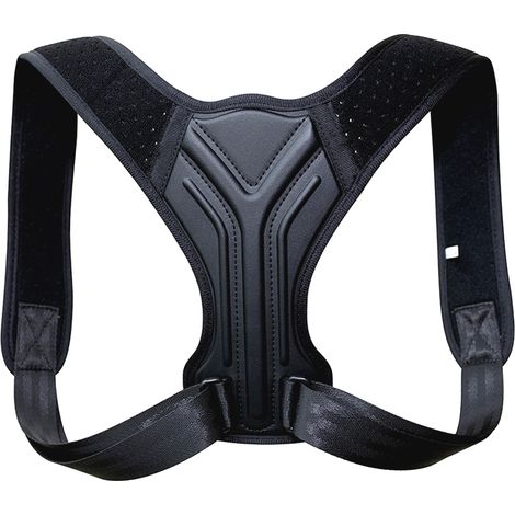 Correcteur de posture (Noir S) avec sangles réglables pour le cou et le dos et support (1/5)