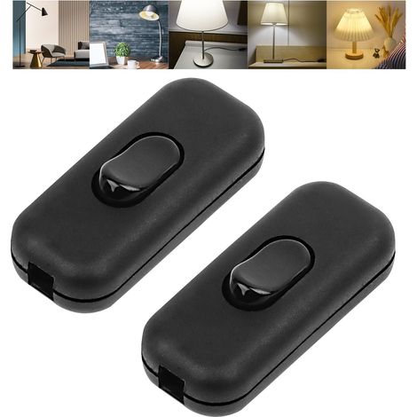 Lot de 2 interrupteurs en ligne, interrupteurs intermédiaires, câbles d'alimentation à 2 fils et 3 fils, pour tous les types de lampes électriques, lampes de table (Noir) (1/5)