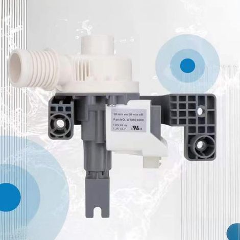 The W10876600 washing machine drain pump is compatible with Whirlpool Metagack Kenmore Crossley washing machines. (1/4)