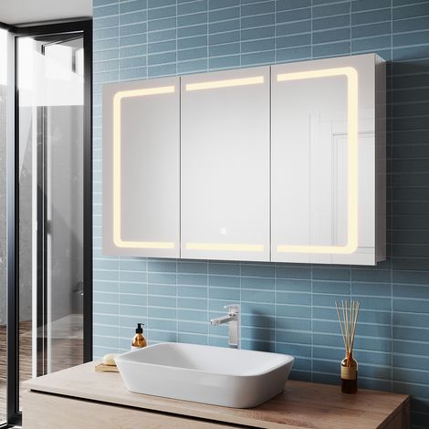 SONNI Edelstah LED Spiegelschrank mit Beleuchtung 3 Einstellbare Lichtfarben mit Touch Steckdose Badschrank Badspiegel 105x65x13.3cm