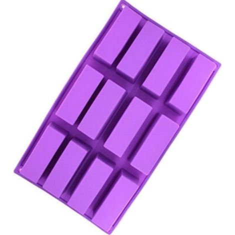 Moule à gâteau en silicone rectangulaire en trois dimensions pour barre de chocolat à 12 grilles(Mauve) (1/4)