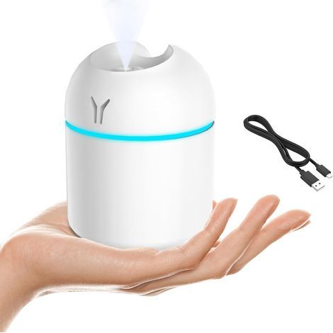Mini umidificatore portatile 3 in 1, 250 ml di vapore freddo, luce notturna colorata, porta USB, ideale per auto e viaggi (bianco) (1/5)