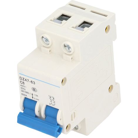 Disjoncteur miniature 2P MCB, montage sur rail DIN, pouvoir de coupure de 6000 A, 400 V, 6 A, pour la maison ou le bureau. (1/5)
