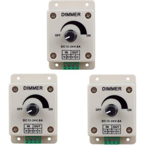 Variateur PWM LED 3 Pièces 8A Contrôleur de Lumière pour Ruban LED Monochrome ABS