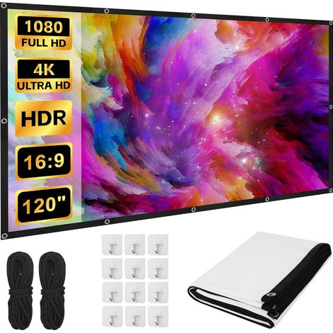 120 Pouces Écran de Projection Portable Extérieur, 16: 9 4K HD Double Face Anti-Plis Pliable Projection Intérieur, Écran Projecteur Lavable pour Camping Extérieur, Cinéma Maison et Fête (1/5)