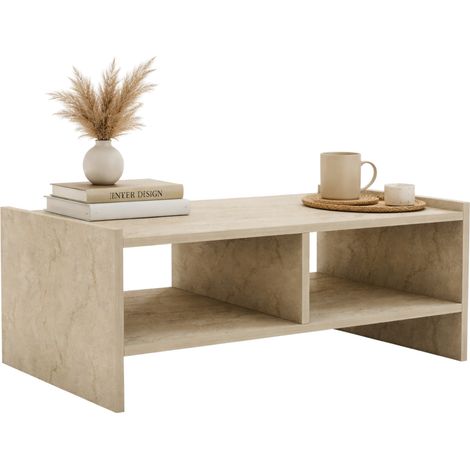 Tavolino da Salotto Oria, 2 Vani, Forma Rettangolare, Sfumatura Colore Ripiano Marmo, 90x50x35h cm Beige Marmo